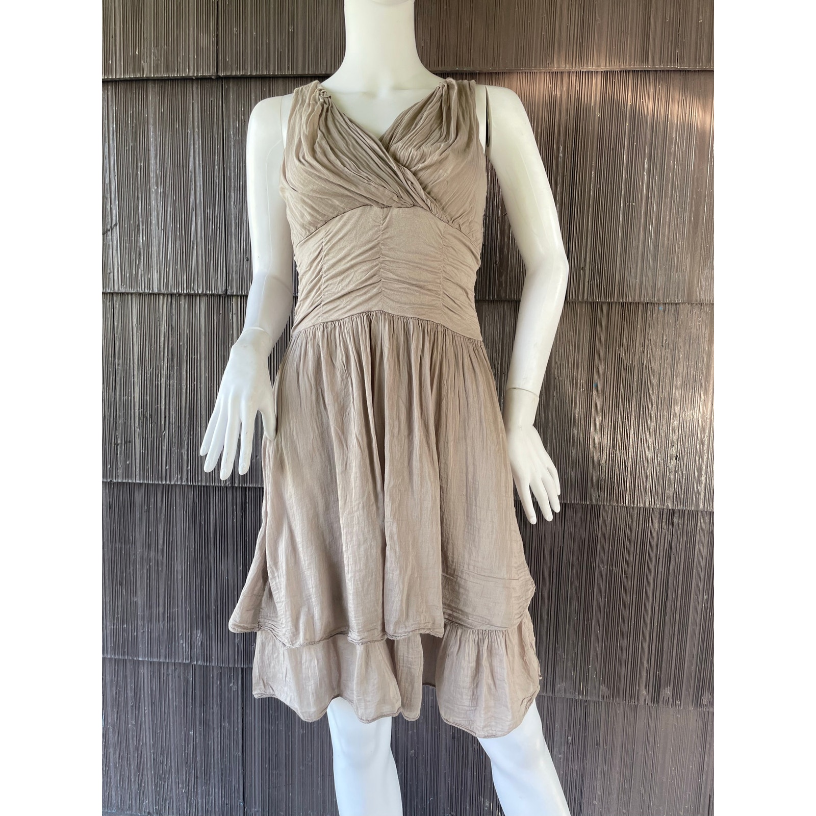 Made In Italy Silk Y2k Bohemian Soft Girl Ruched Layers Knee Length Dress 10
